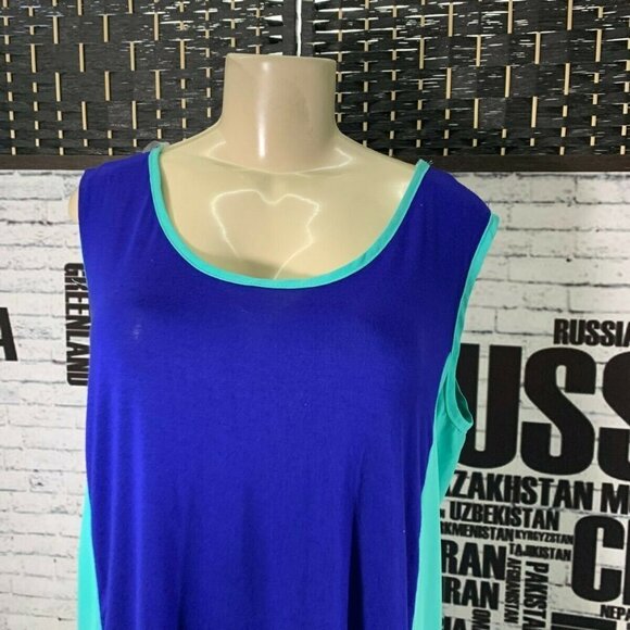 Cha Cha Vente Plus 1X Blue Color Block Pattern Scoop Neck Step-Hem Tank Top - Picture 2 of 6